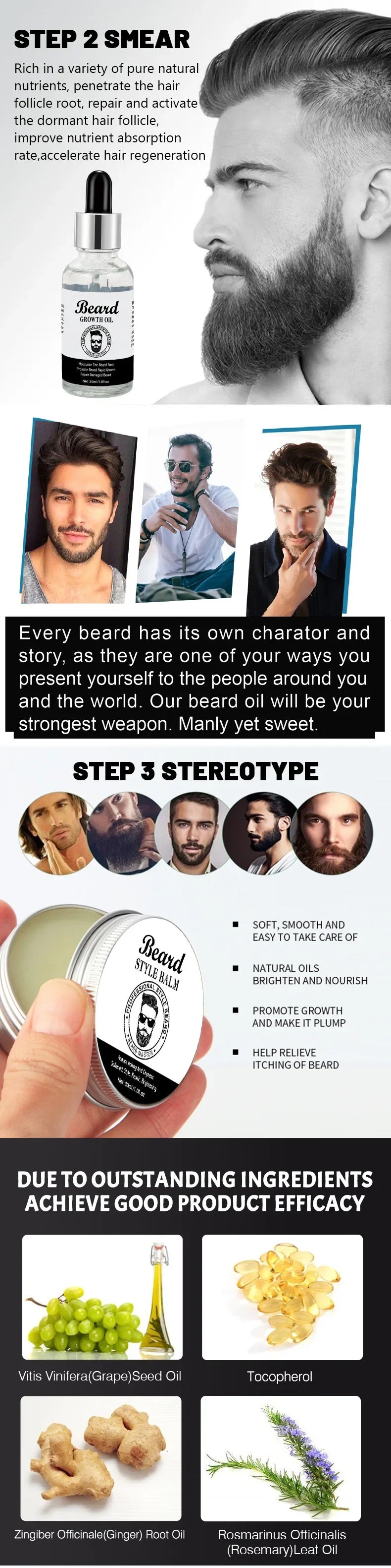 Men's Beard Kit Soft smooth And Easy To Take Care Of Natural Oils Brighten And Nourish Promote Growth Relieve Itching Of Beard - KHOY