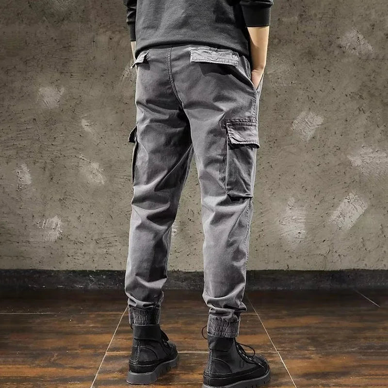 Men Cargo Pants Male Vintage Multi Pocket Loose Fit American Style Casual Cloth Pants High Street Outdoor Resistant Work Pants - KHOY
