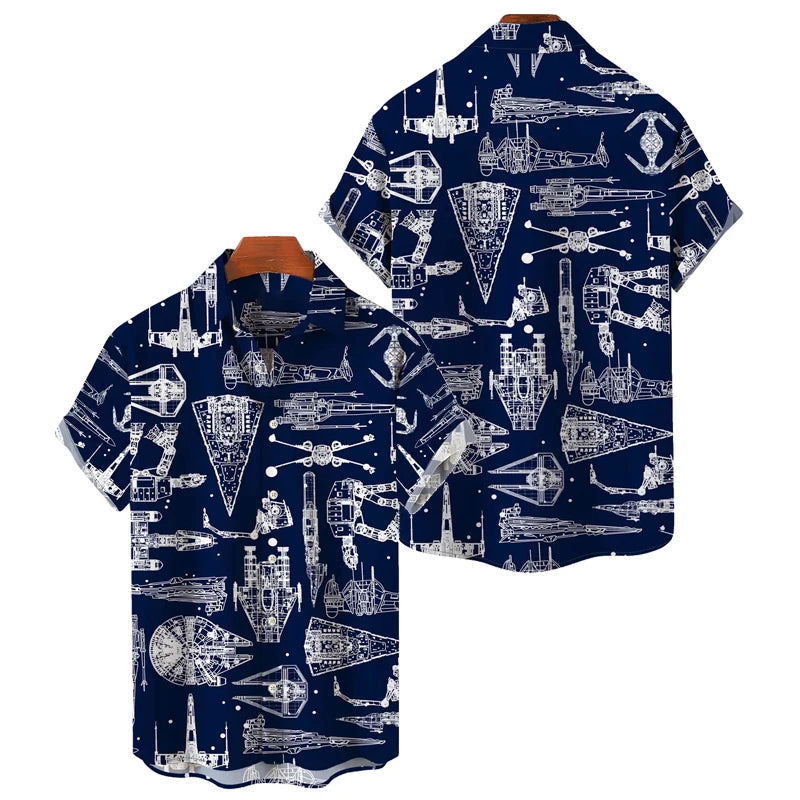 Hawaiian Shirt For Men/Women Summer Mens Retro Spaceships Print Y2k Streetwear T-Shirt Short Sleeve Oversized Shirt - KHOY