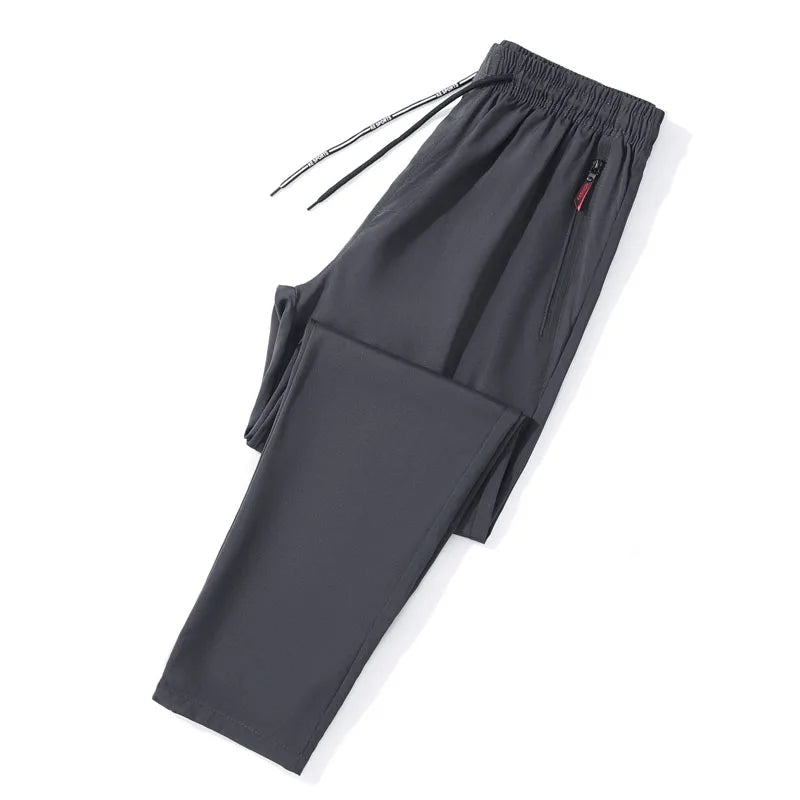 Men's Casual Pants Straight Slim Fit Elastic Waist Jogger Korean Classic Blue Black Gray Male Brand Trousers Plus Size - KHOY
