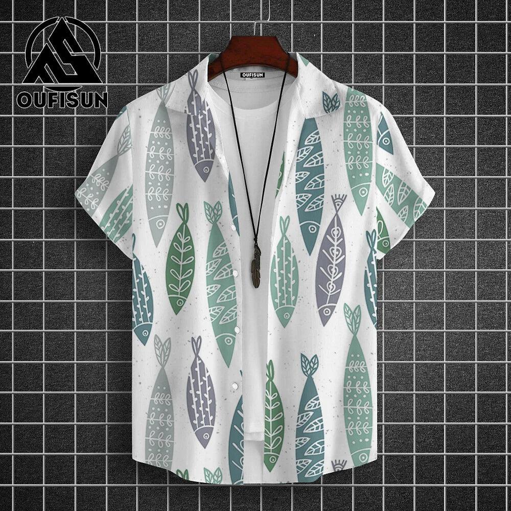 Hawaiian Shirt For Men Beach Casual Men's Short Sleeved Shirts New Cute Fish 3d Print Men's Shirt Oversized Men's Clothing 5xl - KHOY