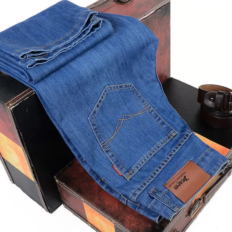 2025 Men NEW Men's Fashion Business Jeans Classic Style Casual Stretch Slim Jean Pants Male Brand Denim Trousers Black Blue Mens - KHOY