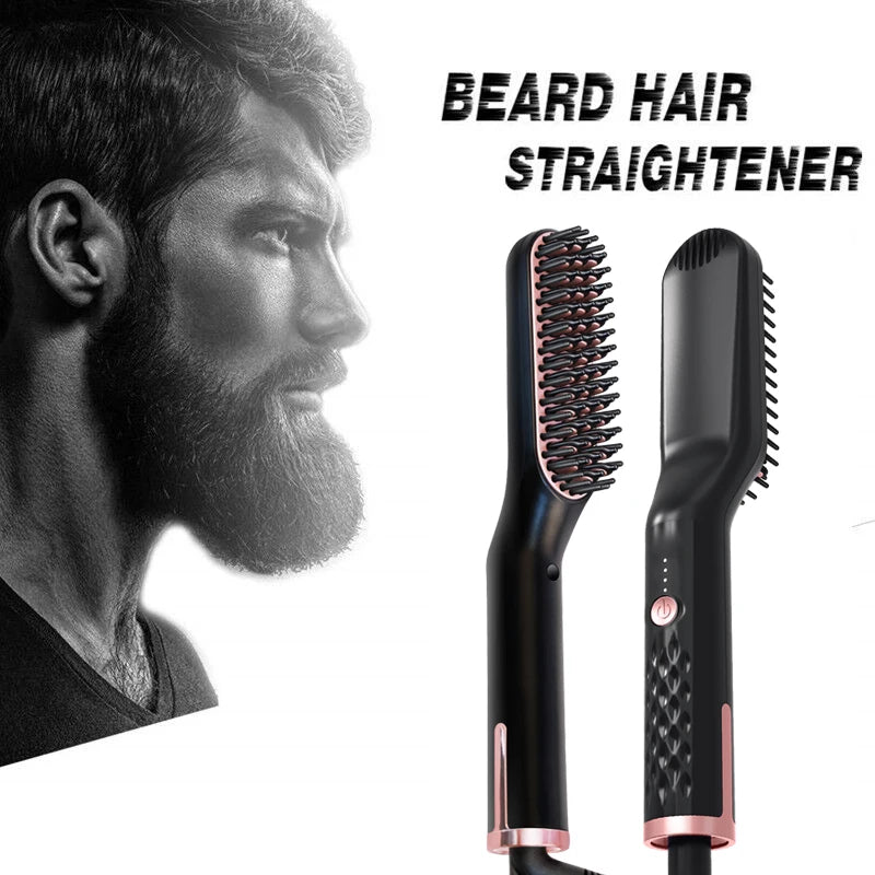 Hot Comb Straightener Heating Comb For Men Beard Electric Negative Ion Hair Straightening Brush Wet Dry Use Quick Hair Styler - KHOY