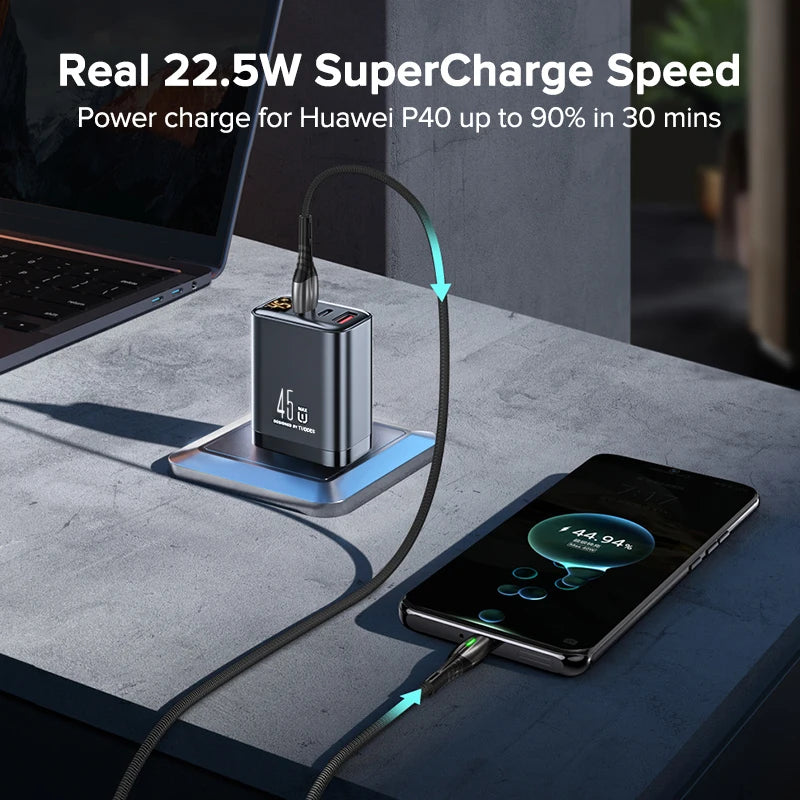 Tuodes 45w GaN Charger PPS PD USB Type C Fast Charging QC4.0 Quick Charge For iPhone 16 Macbook Air Tablet Samsung Xiaomi Laptop - KHOY