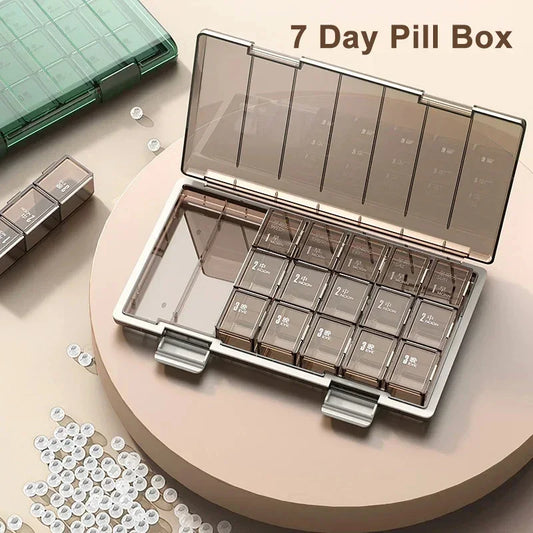 Portable Weekly 7 Days Pill Case Colorful Design Stackable 3/4 Times a Day Medicine Storage Dispenser/Plastic Pill Organizer Box - KHOY