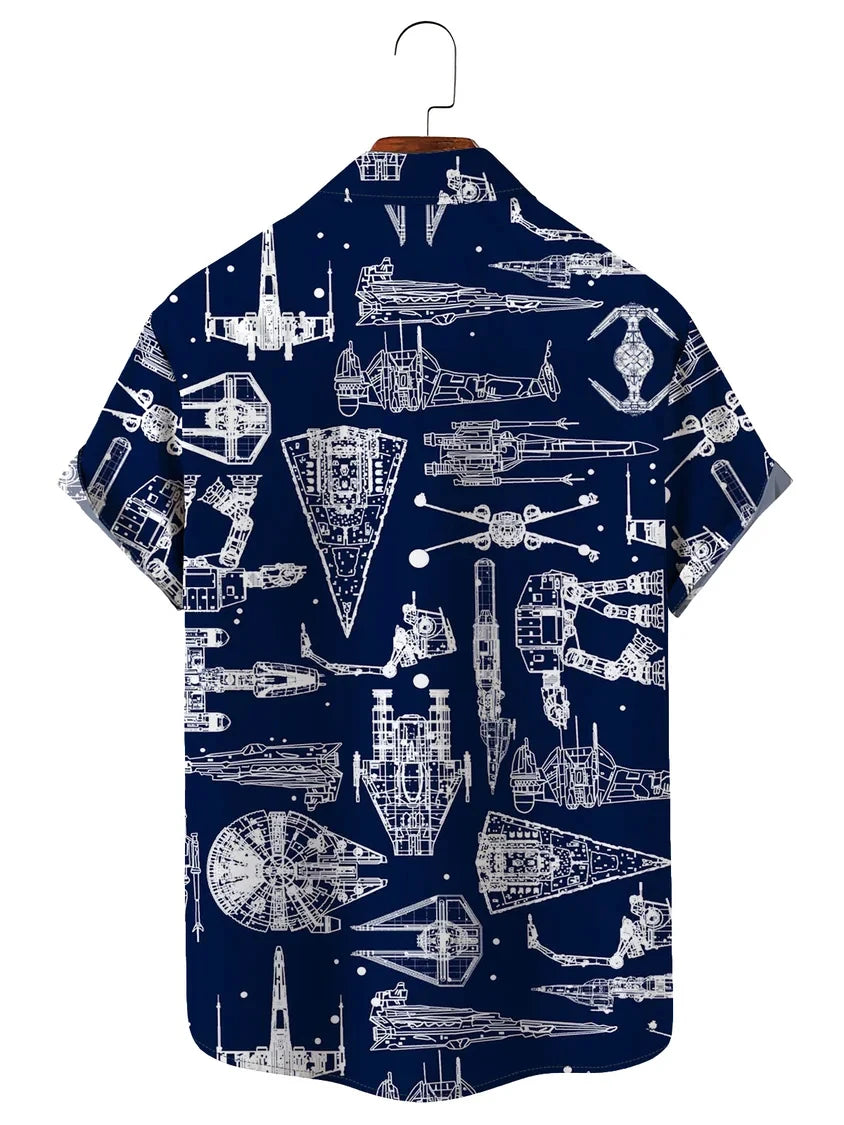 Hawaiian Shirt For Men/Women Summer Mens Retro Spaceships Print Y2k Streetwear T-Shirt Short Sleeve Oversized Shirt - KHOY