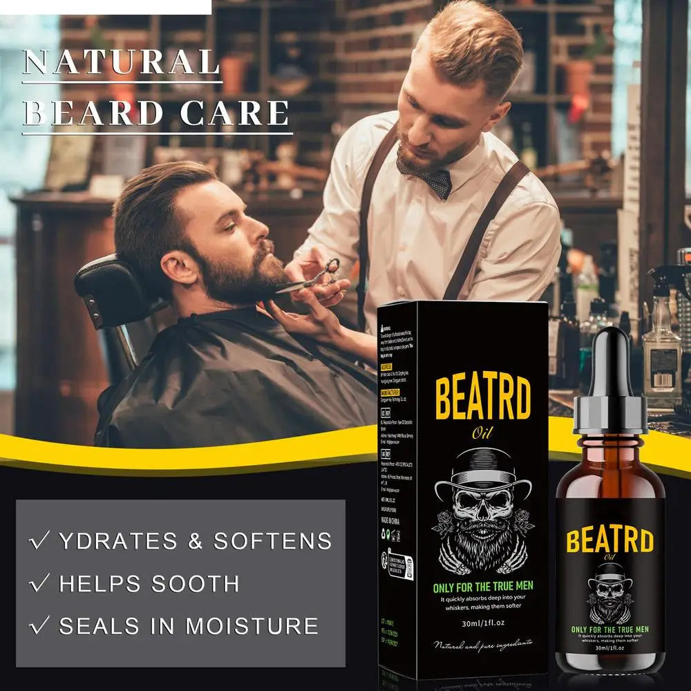 Beard Oil Enhance Mustache Nourishing Smooth Longer Thicker Regrowth Shine Strengthens Moisturizing Beard Growth Oil for Men - KHOY