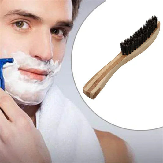 Beard Brush Boar Bristle for Men's Mustache Shaving Comb Face Massage Facial Hair Cleaning Brush Beech Long Handle - KHOY