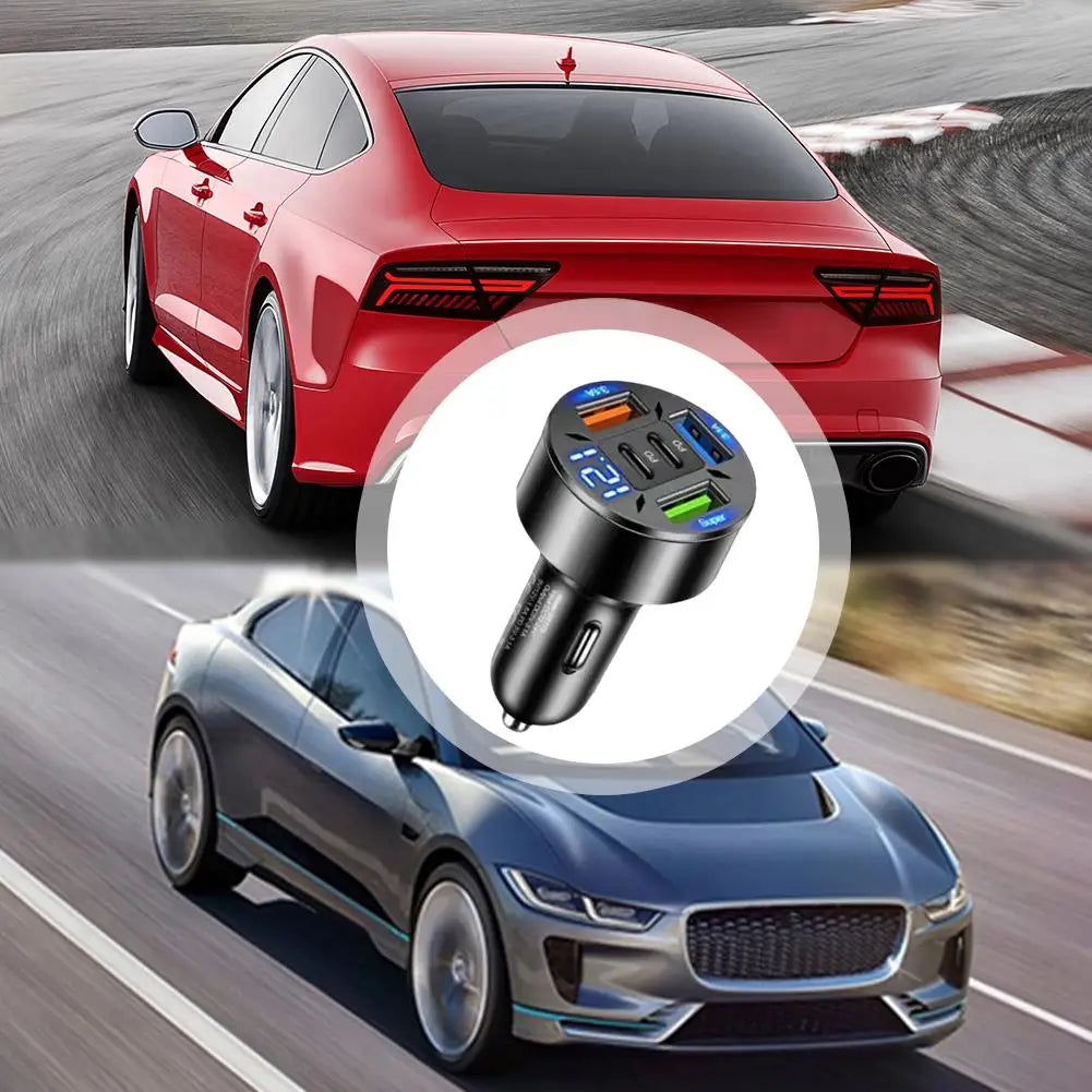 250W 5 Ports Car Charger Fast Charging PD QC3.0 USB C Car Phone Charger Type C Adapter In Car For IPhone - KHOY