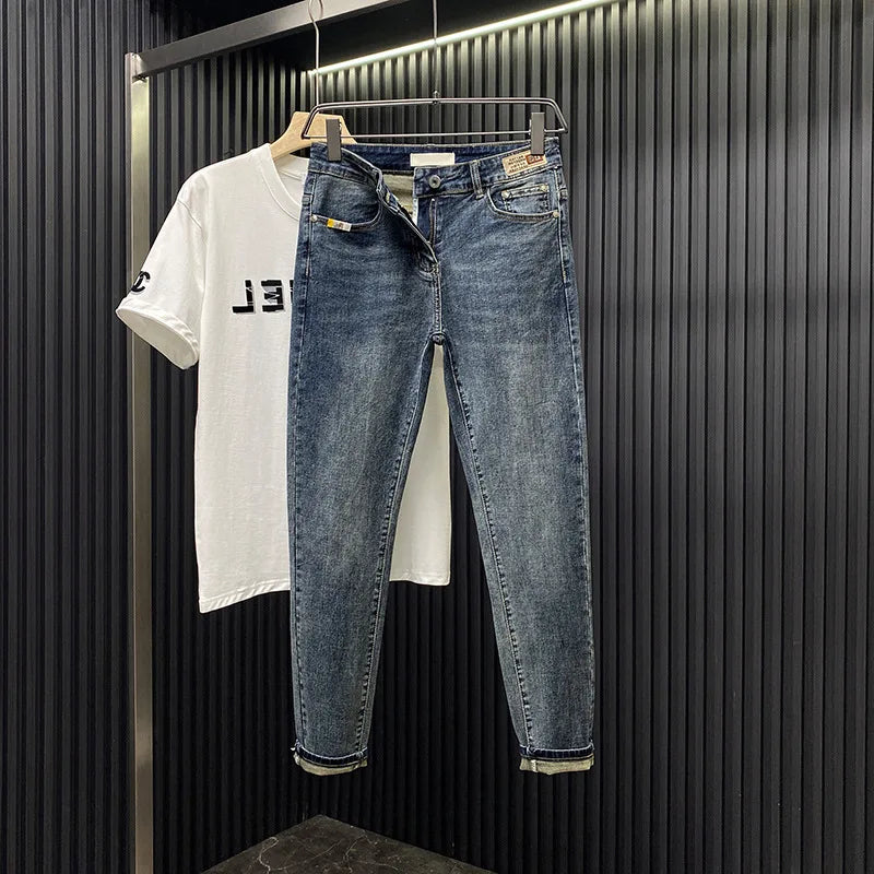 Jeans For Men Retro Korean Style High-End Slim Fit Leg Pants Blue Straight Leg Jeans Casual Pants Tapered Jeans - KHOY