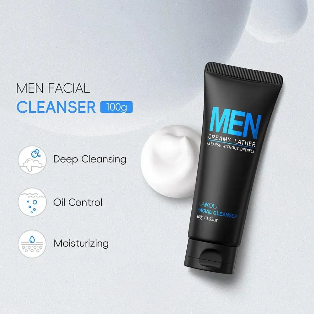 Men's Deep Cleansing Face Wash 100g, Oil Control, Pore Minimizer, Hydrating Facial Cleanser for Oily Skin, Refreshing Non-Drying - KHOY