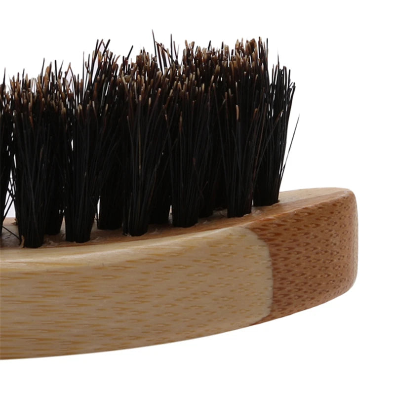 Beard Brush Boar Bristle for Men's Mustache Shaving Comb Face Massage Facial Hair Cleaning Brush Beech Long Handle - KHOY