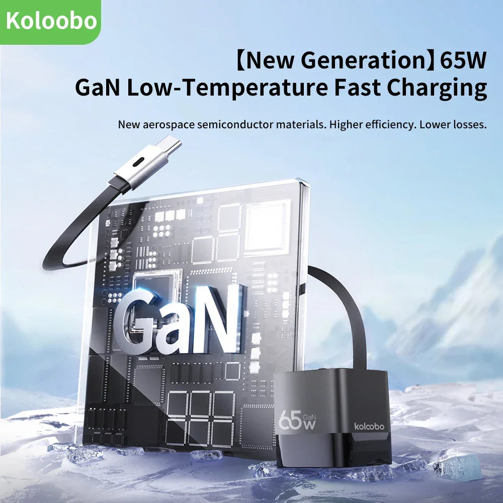 65W GaN Fast Charger Three-Port USB-C Charging Head Built-in 80cm Retractable TypeC Cable for iPhone16 15 14 13 Xiaomi Samsung - KHOY