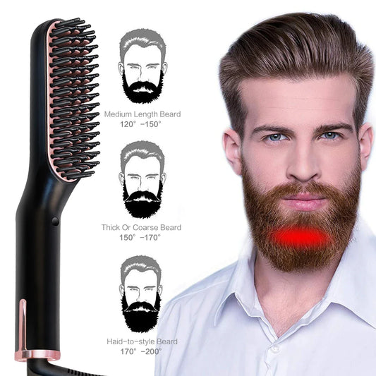 Hot Comb Straightener Heating Comb For Men Beard Electric Negative Ion Hair Straightening Brush Wet Dry Use Quick Hair Styler - KHOY