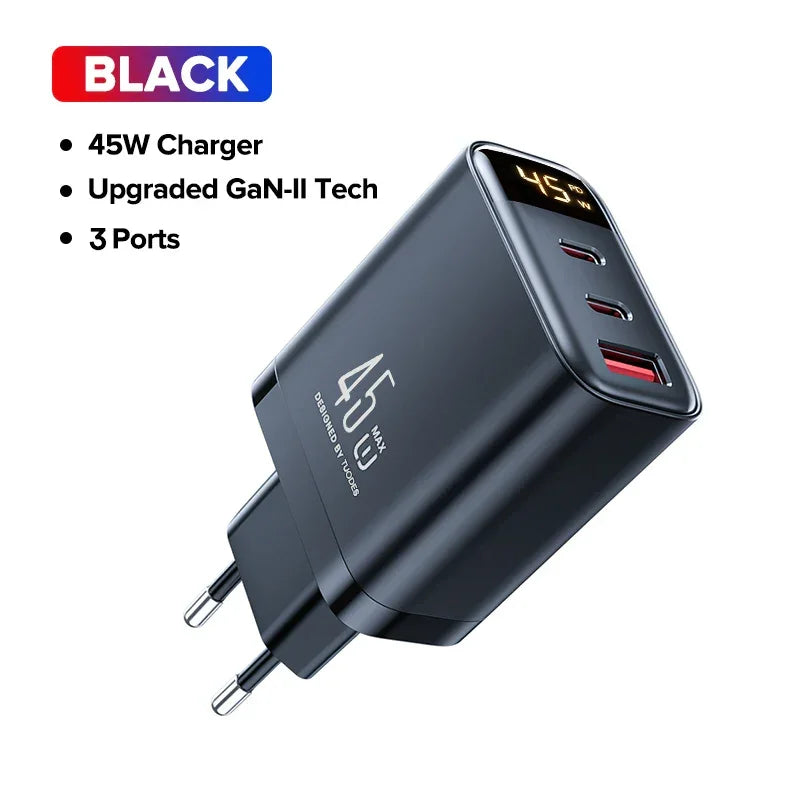 Tuodes 45w GaN Charger PPS PD USB Type C Fast Charging QC4.0 Quick Charge For iPhone 16 Macbook Air Tablet Samsung Xiaomi Laptop - KHOY