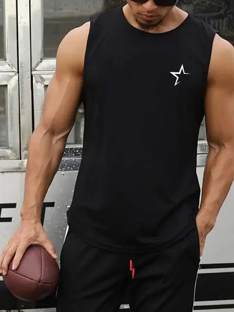 Summer Simple Letter Print Men's Round Neck Tank Top Gym Fitness Training Sports Vest Plus Size Man Sleeveless Shirt Casual Tees - KHOY