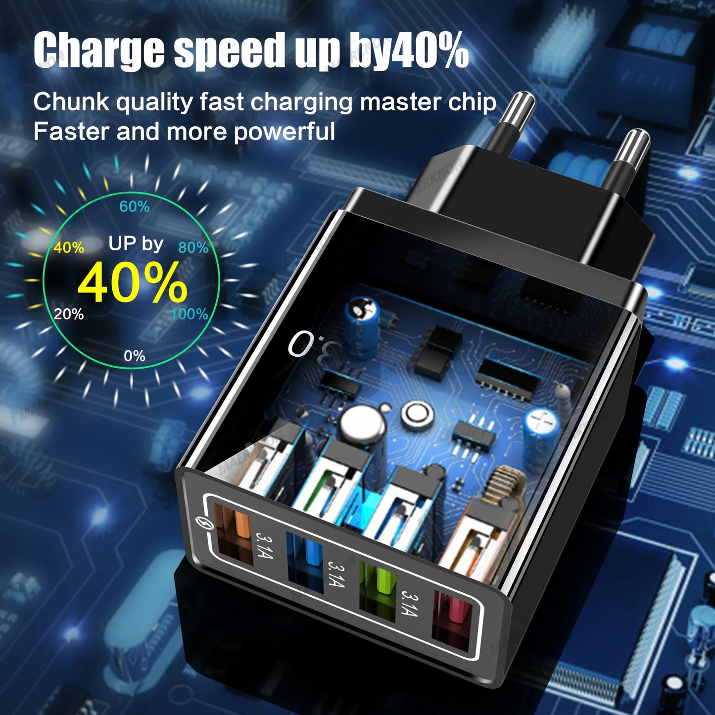 3A USB Charger 4 Ports USB Quick Charge 3.0 EU US Plug For iPhone Samsung Xiaomi Poco Fast Charging Mobile Phone Charger Adapter - KHOY