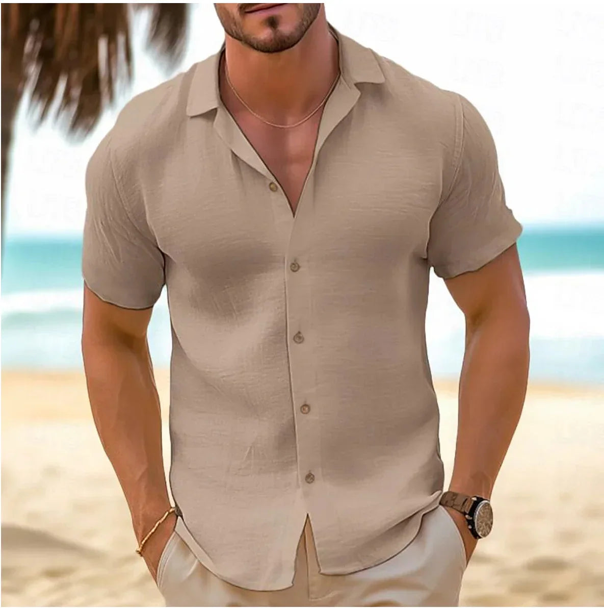 2025 Hawaiian Shirt Men's Shirt Hawaiian Cotton Shirt Short Sleeve Shirt Summer Casual Shirt Linen Summer Blouse Men - KHOY