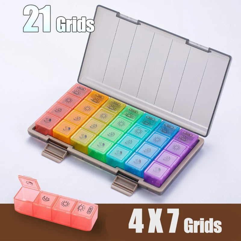 Portable Weekly 7 Days Pill Case Colorful Design Stackable 3/4 Times a Day Medicine Storage Dispenser/Plastic Pill Organizer Box - KHOY
