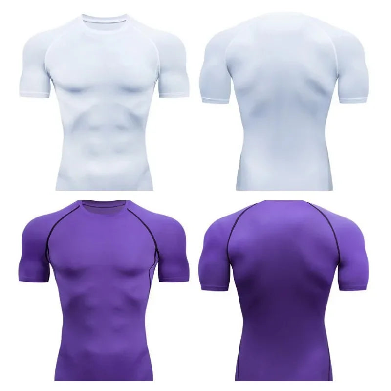 Men Compression Running T Shirt Fitness Tight Short Sleeve Tshirt Training Jogging Shirts Gym Sportswear Quick Dry Rashgard - KHOY