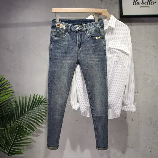 Jeans For Men Retro Korean Style High-End Slim Fit Leg Pants Blue Straight Leg Jeans Casual Pants Tapered Jeans - KHOY