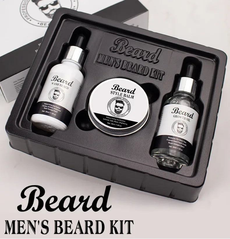 Men's Beard Kit Soft smooth And Easy To Take Care Of Natural Oils Brighten And Nourish Promote Growth Relieve Itching Of Beard - KHOY