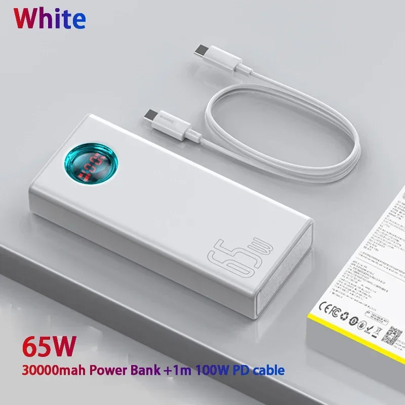 Baseus Power Bank 30000mAh 65W PD3.0 Quick Charging 3.0 FCP SCP Portable External for iPhone 16 15 14 Laptop Tablet Power bank - KHOY