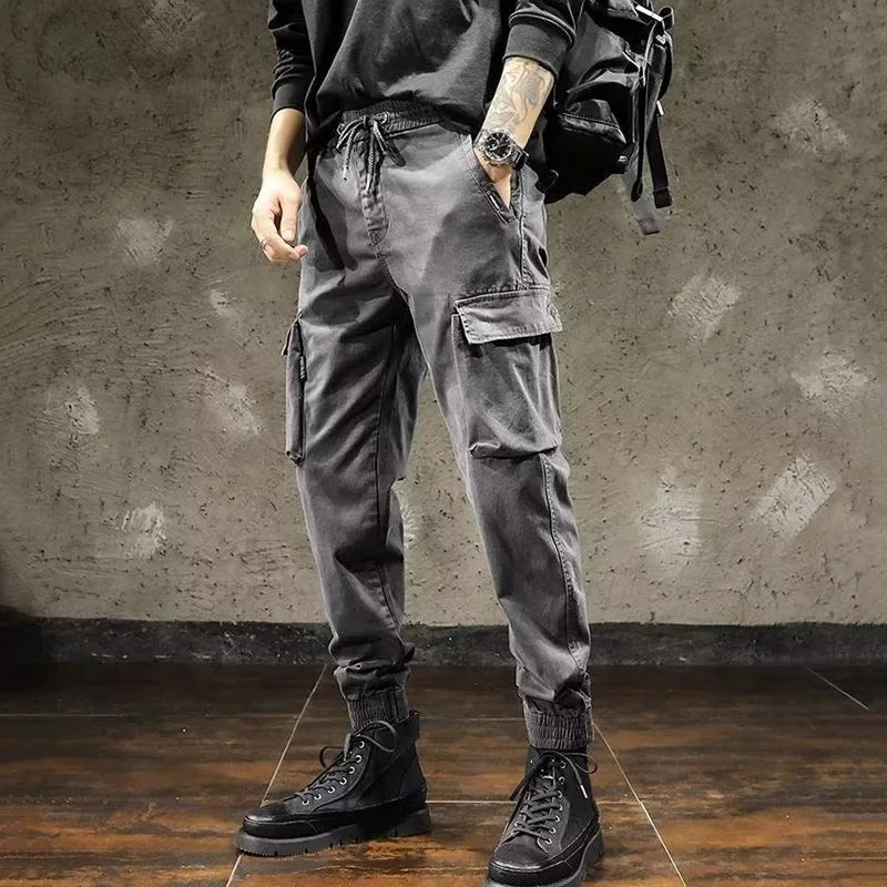 Men Cargo Pants Male Vintage Multi Pocket Loose Fit American Style Casual Cloth Pants High Street Outdoor Resistant Work Pants - KHOY
