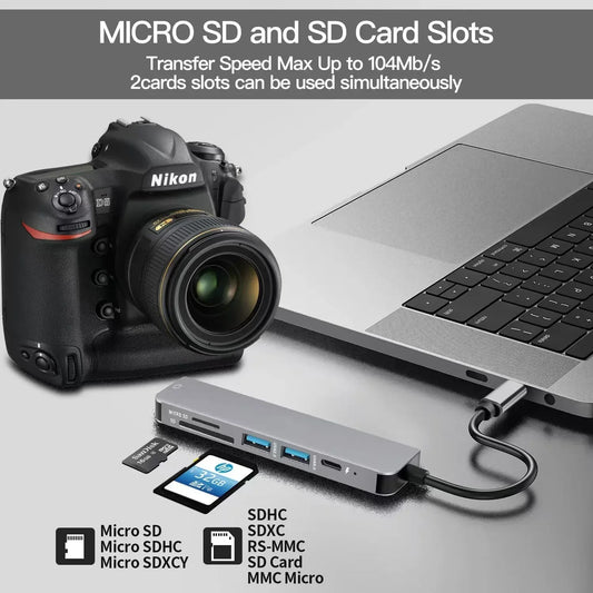 USB C HUB 4K 30Hz Type C to HDMI-compatible PD 100W USB 3.0 HUB Splitter Card Reader Multi with TF SD Port for Macbook Computer - KHOY