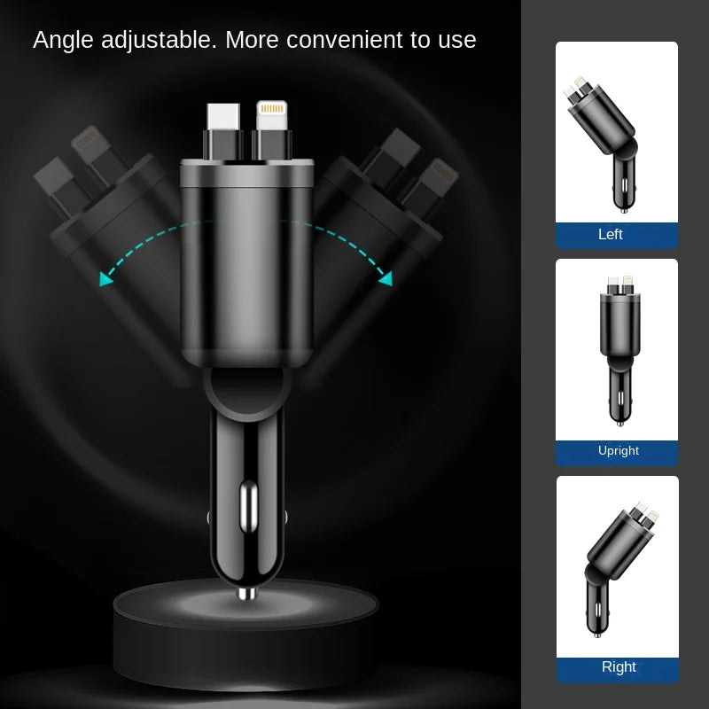 Car charger, car charger with retractable cable, car PD, car fast charging, super fast charging, flash charging, five in one cig - KHOY