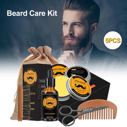 Beard Growth Kit For Men Barbe Hair Enhancerbeard Essential Oil Moisturizing Wax Growth Roller Comb Styling Scissors Beard Care - KHOY