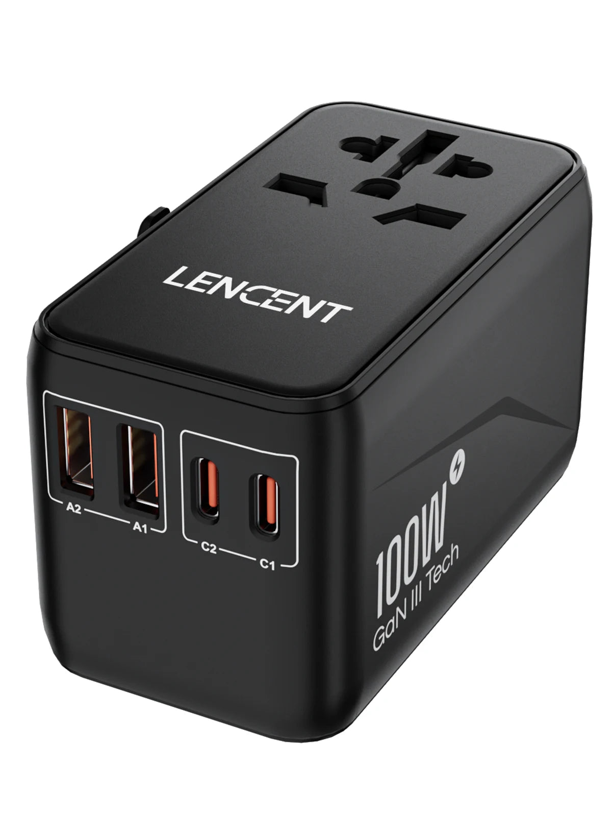 LENCENT 65W/100W GaN International Travel Adapter with 2USB 3 Type C GaN Fast Charging Adapter with EU AU US UK Plug for Travel - KHOY