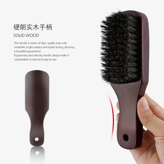 Men Beard Brush Wood Handle Boar Bristle Moustache Cleaning Brush Hairdressing Anti Static Barber Hair Styling Comb Tool - KHOY