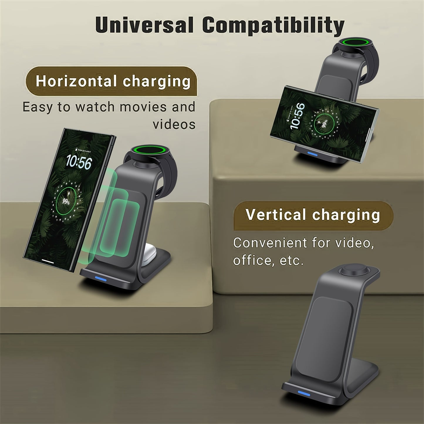 Wireless Charging Station For Samsung, Travel Portable Charger 3 In 1 For Samsung S24 Ultra/S24/S24+/S23 Ultra/S23/S22 Ultra/S22/S21/Note 20, For Galaxy Watch 6/6 Classic/5/5 Pro/4, For Galaxy Buds 2 Pro/Pro - KHOY