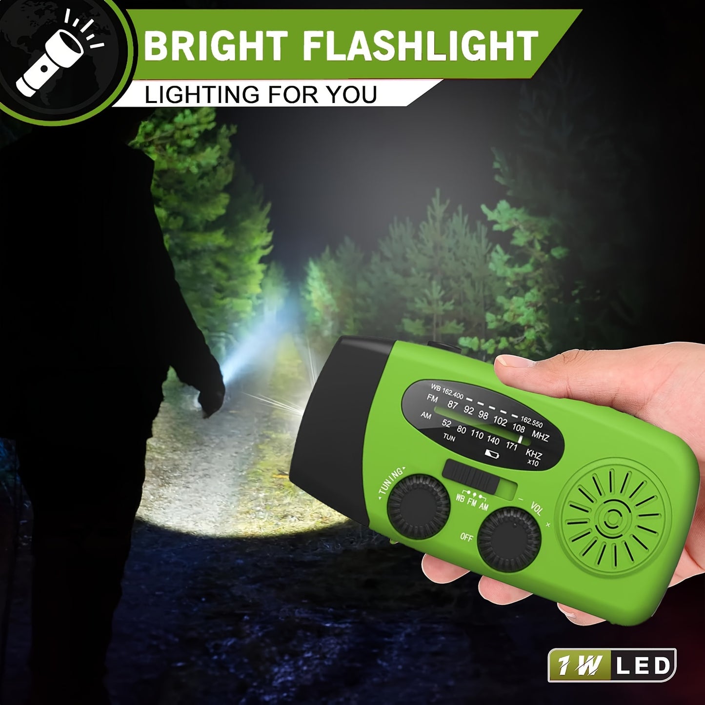 Emergency Hand Crank Radio With 2000mAh Power Bank Phone Charger, AM/FM/NOAA Portable Weather Radio With 3 LED Flashlight, Solar Powered USB Rechargeable Radio For Indoor Outdoor Camping - KHOY
