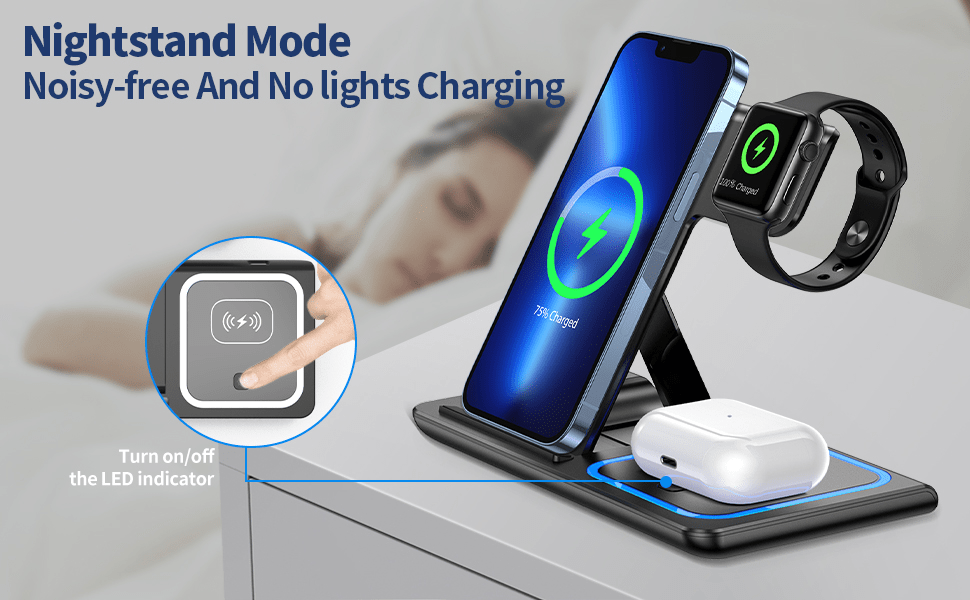 3 In 1 Fast Charging Station, Folding Wireless Charger Stand For IPhone 14, 13, 12, 11/Pro/Max/Mini/Plus, X, XR, XS/Max, SE, 8/Plus, For IWatch 1-8, For Airpods 3/2/Pro - KHOY