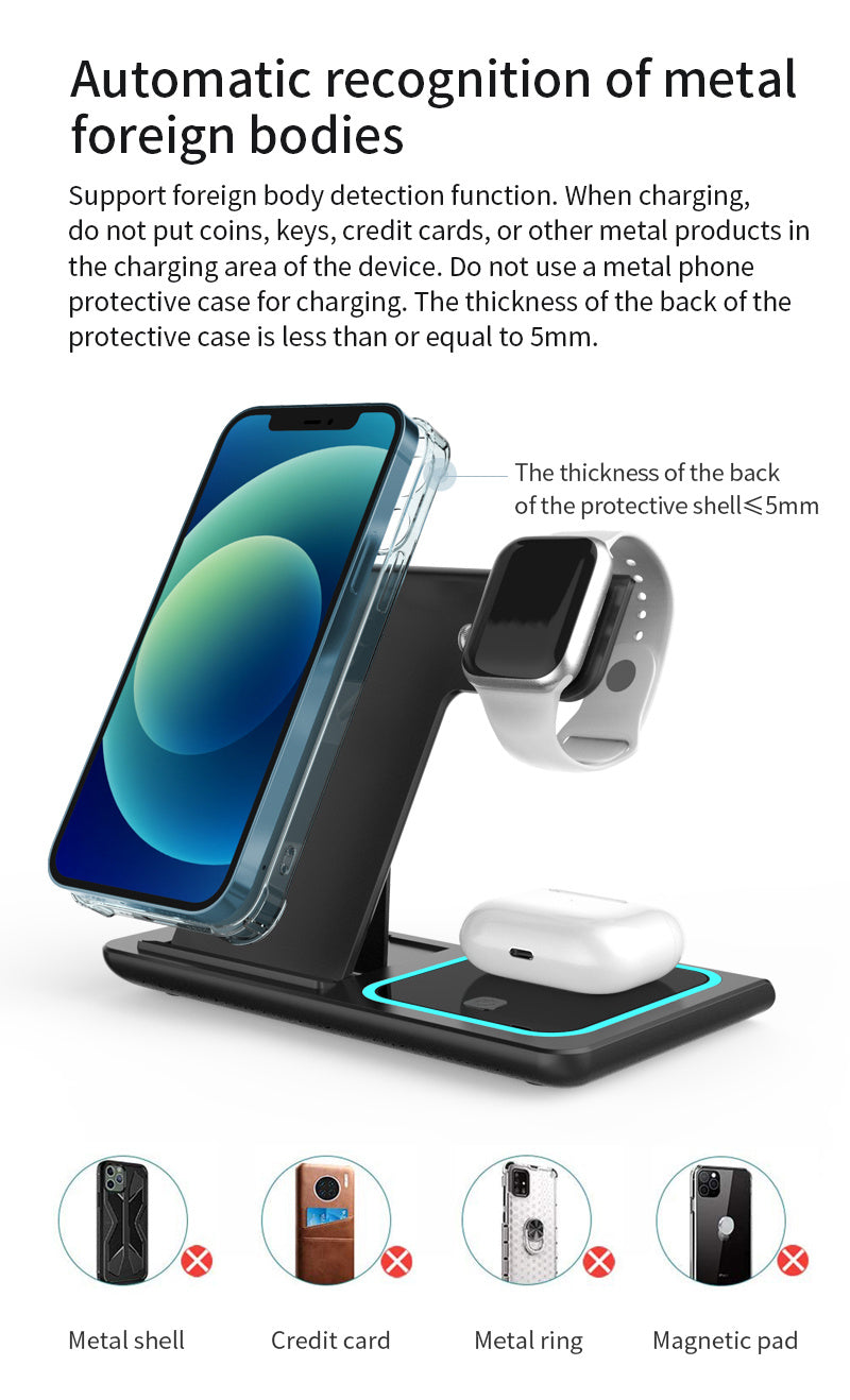 3 In 1 Fast Charging Station, Folding Wireless Charger Stand For IPhone 14, 13, 12, 11/Pro/Max/Mini/Plus, X, XR, XS/Max, SE, 8/Plus, For IWatch 1-8, For Airpods 3/2/Pro - KHOY