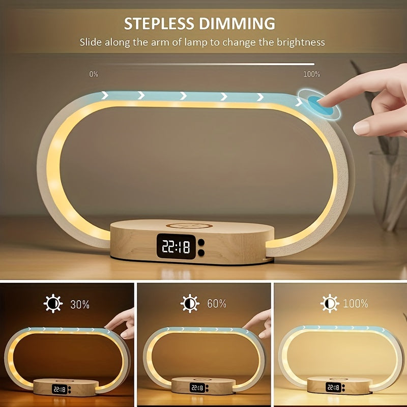 Multifunction Wireless Charger Pad Stand Clock LED Desk Lamp Night Light USB Port Fast Charging Station Dock For IPhone For Samsung - KHOY