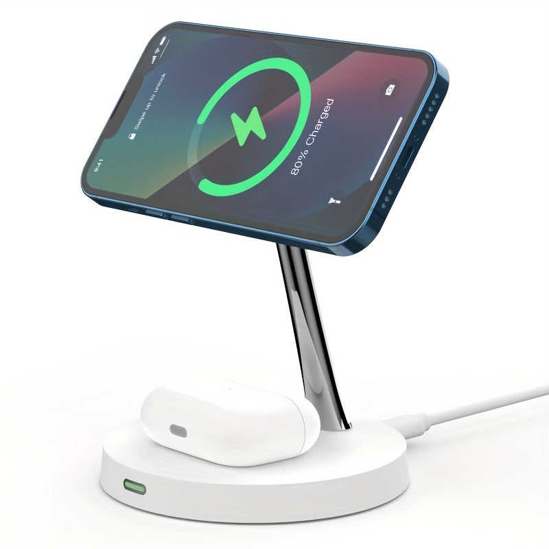 TIMESS-4 In 1 Magnetic Wireless Charger Station For IPhone15 14 13 Airpods 3/2/Pro, With Night Light For IWatch Series9/ 8/7/6/SE, Wireless Charging Station For Multiple Devices - KHOY