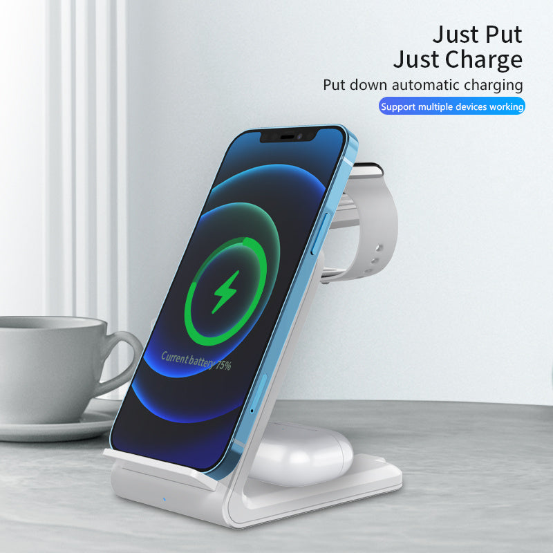 TIMESS-Charger Station For IPhone Multiple Devices, 3 In 1 Fast Wireless Charger Stand Dock Stand For IPhone 15 14 13 12 11 Pro X XS 8 Plus, For IWatch Series 9 8 7 6 SE 5 4 3 2 & For AirPods 3/2/Pro - KHOY