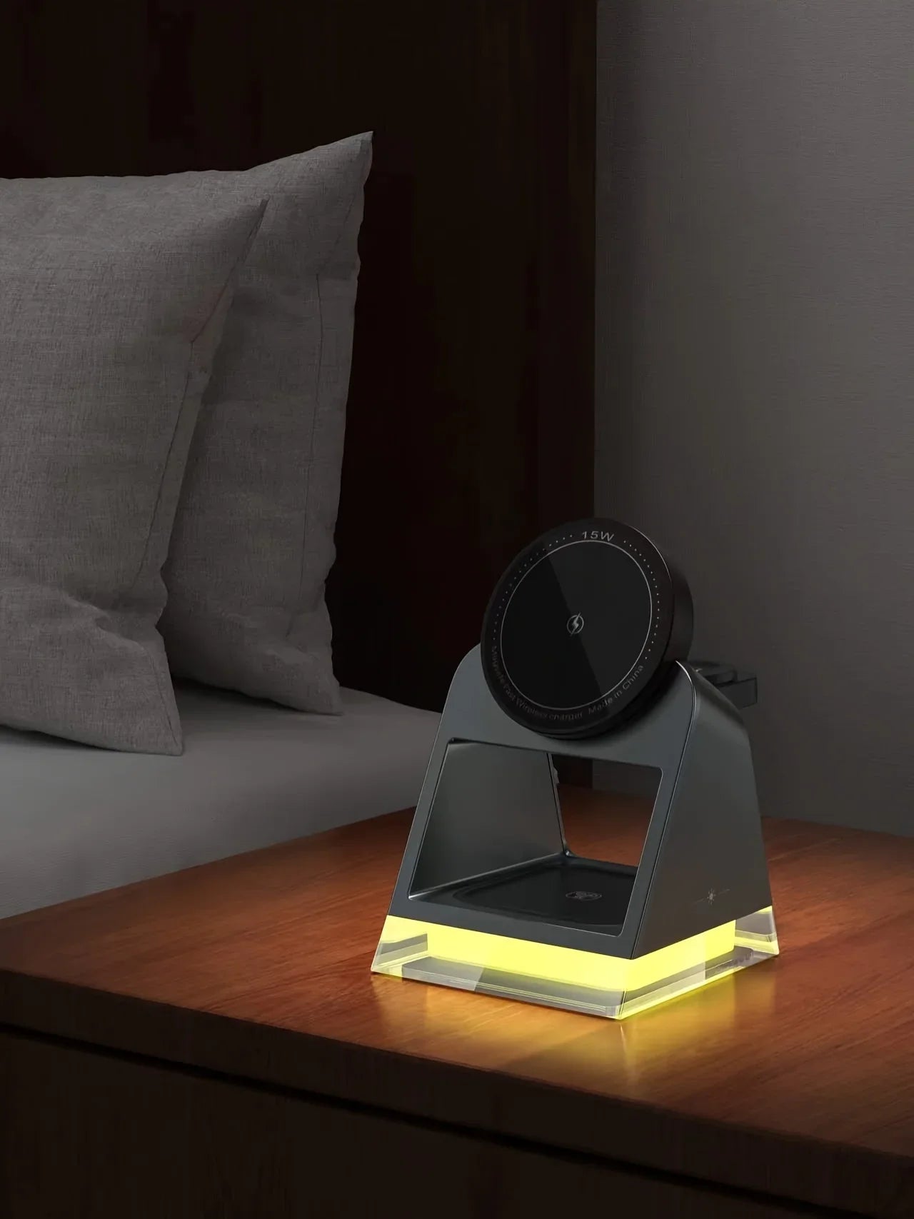 High-quality three-in-one magnetic wireless charger, 15W for mobile phone charging, 5W for smart watch, 5W for wireless headset charging, with LED touch night light - KHOY