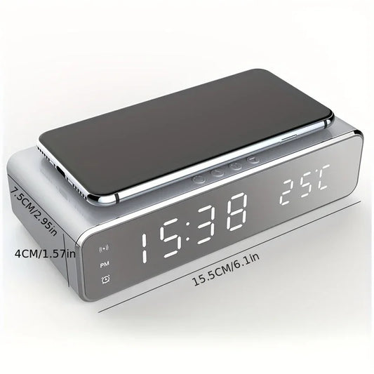 Wireless Charger Time Alarm Clock LED Digital Thermometer Earphone Phone Chargers Fast Charging Dock Station For IPhone 15, 14, 13, 12, Samsung - KHOY