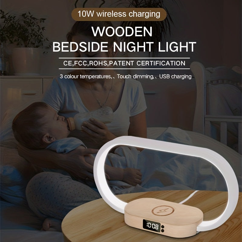 Multifunction Wireless Charger Pad Stand Clock LED Desk Lamp Night Light USB Port Fast Charging Station Dock For IPhone For Samsung - KHOY