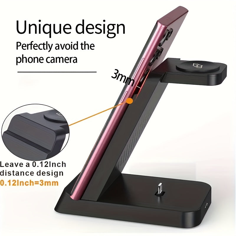 3-in-1 Wireless Charging Stand for Samsung S22/S21, Galaxy Watch Fast Charger Dock, 13.49x12.4x6.78 cm, Case-Friendly Station with LED Indicator - KHOY