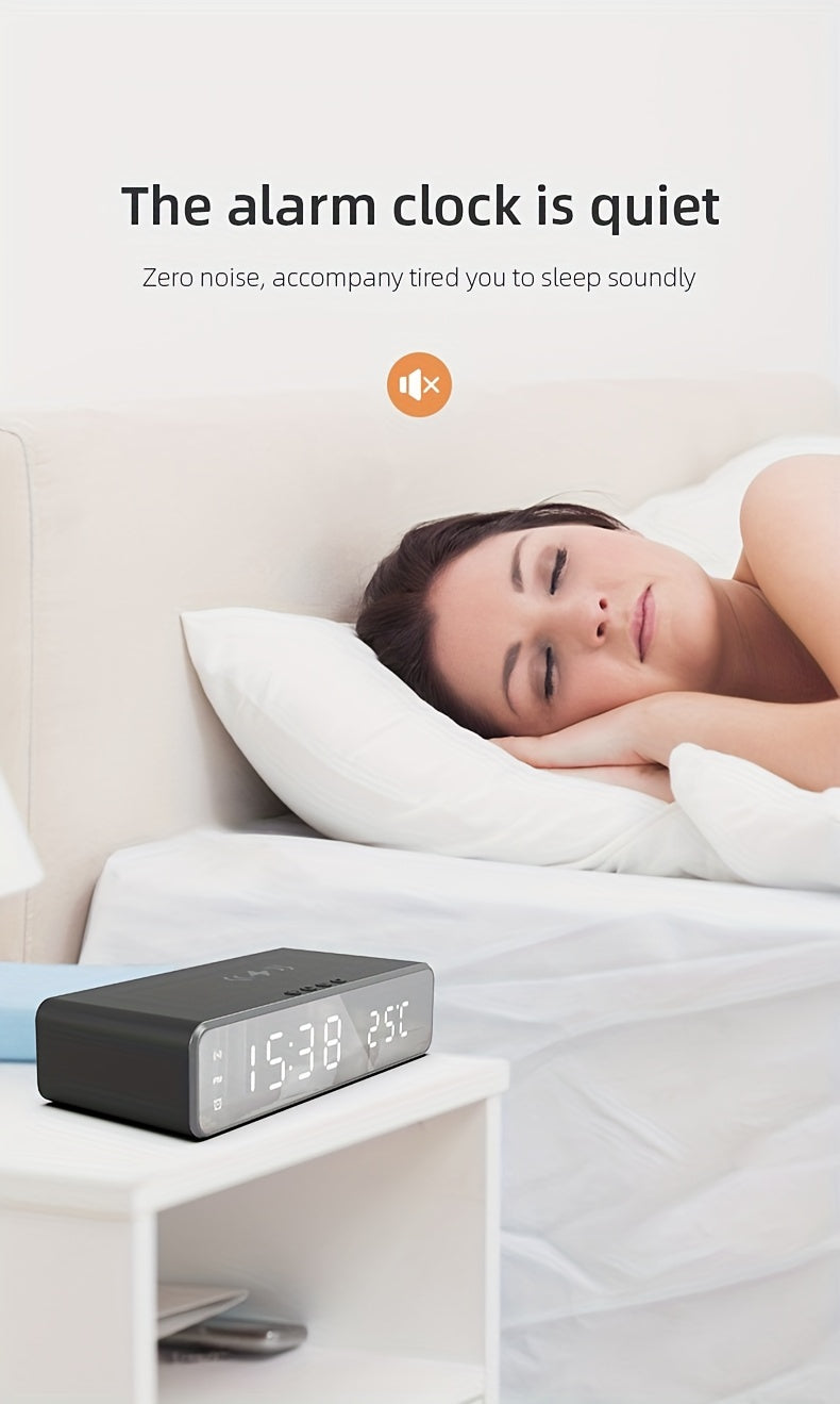 Wireless Charger Time Alarm Clock LED Digital Thermometer Earphone Phone Chargers Fast Charging Dock Station For IPhone 15, 14, 13, 12, Samsung - KHOY
