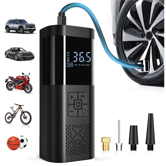 Portable Air Compressor Tire Inflator, 150PSI Car Tire Pump, Equipped with a Tire Pressure Gauge, LED Light, And a Three Times Faster One-Button Smart Cordless Tire Pump, Suitable for Cars, Motorcycles, Bicycles, And Sports B - KHOY