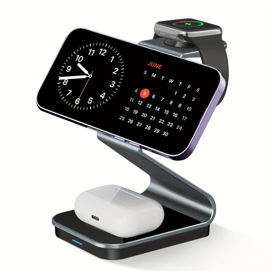 3 In 1 Magnetic Wireless Charger, 15W Fast Charging Station, Suitable For iPhone 15/14/13/12/Pro/Max/Mini/Plus, For iWatch Ultra/Ultra2/9/8/7/6/5/4/3/2/1/SE, For AirPods 3/2/Pro/Pro2 - KHOY