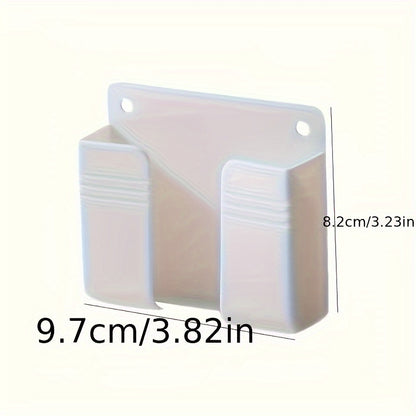 Multifunctional Wall-Mounted Mobile Charger Holder with 1pc Shower Storage for Phones, Remote Control Organizer, No-Electricity Needed, Durable Plastic Material, Space-Saving Design - KHOY