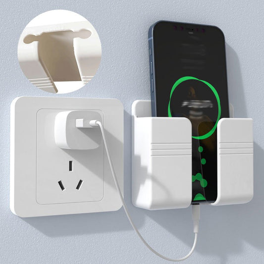 Multifunctional Wall-Mounted Mobile Charger Holder with 1pc Shower Storage for Phones, Remote Control Organizer, No-Electricity Needed, Durable Plastic Material, Space-Saving Design - KHOY