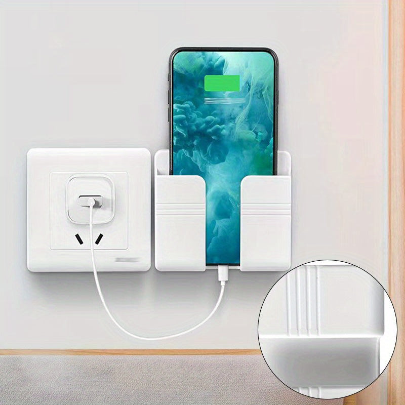 Multifunctional Wall-Mounted Mobile Charger Holder with 1pc Shower Storage for Phones, Remote Control Organizer, No-Electricity Needed, Durable Plastic Material, Space-Saving Design - KHOY